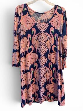 Lilly Pulitzer Navy and Pink Flamingo Print Dress